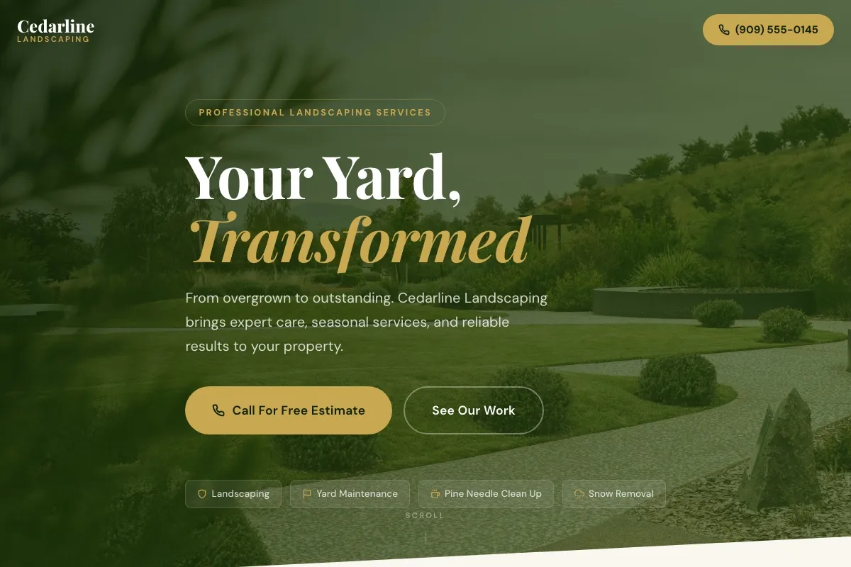Screenshot of a live landscaping company website I built