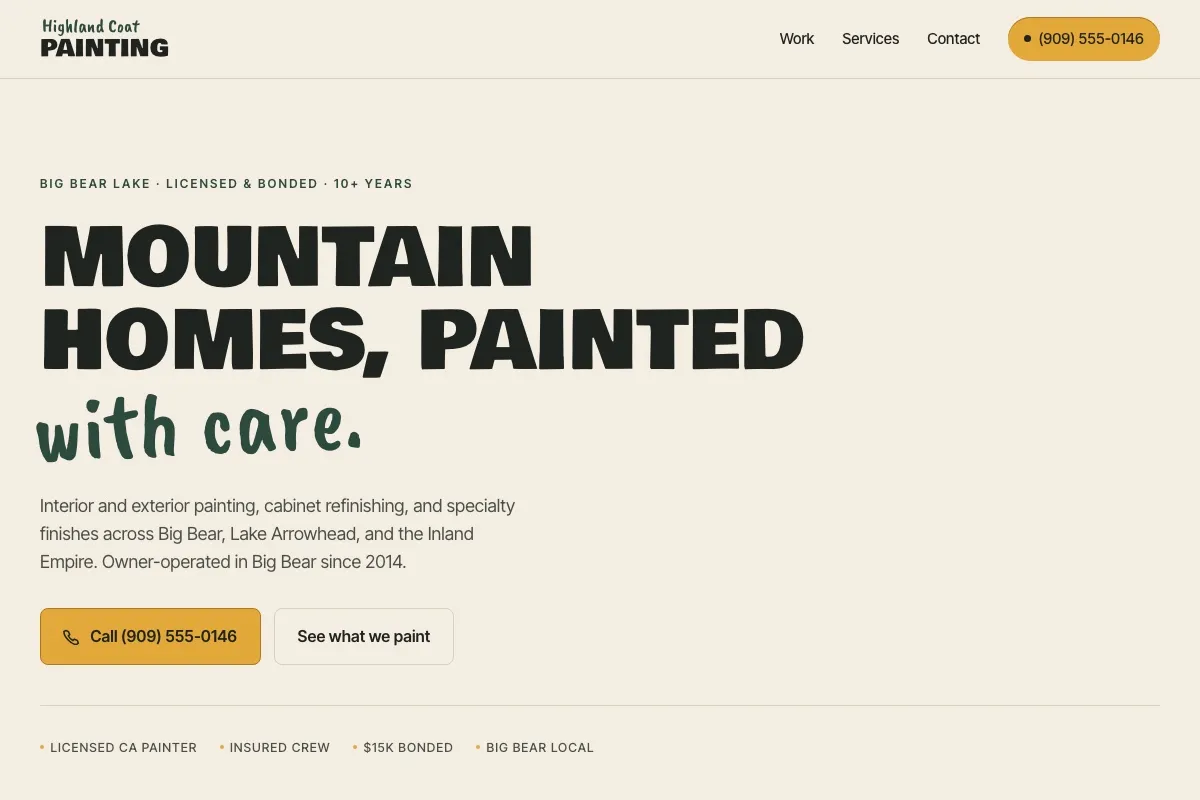 Screenshot of a live painting company website I built