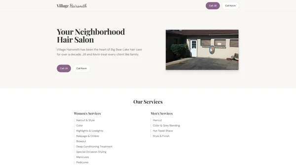 Village Hairsmith website screenshot